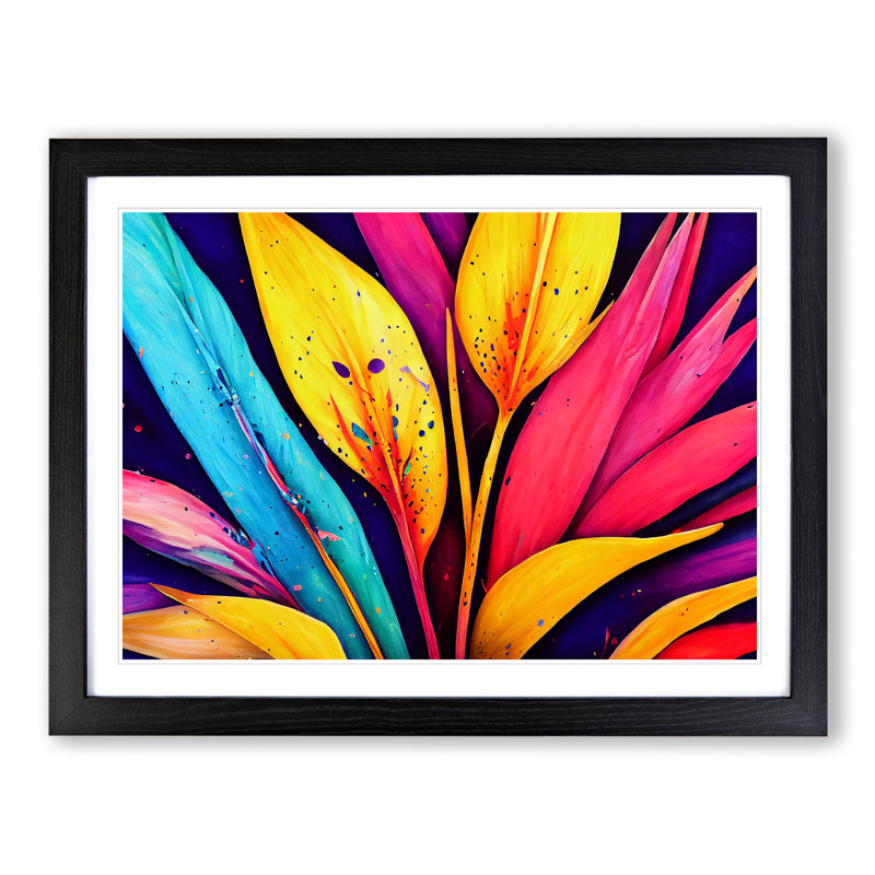 Bird Of Paradise Flower - Single Picture Frame Painting, 46cm H x 64cm W x 2cm D, Black Framed