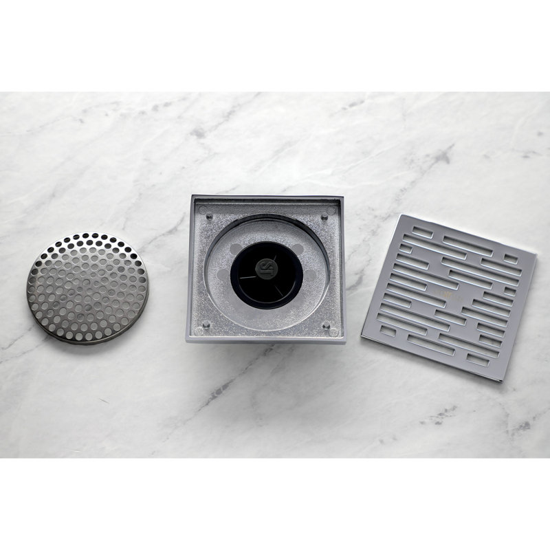 Kingston Brass Watercourse 4-Inch Square Grid Shower Drain with Hair Catcher, Polished Chrome