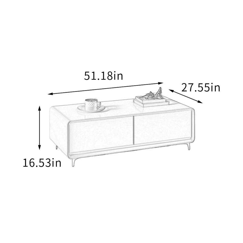 Table basse en bois massif avec rangement Modern Simplicity, Blanc, H 16,53 po x L 51,18 po x l 27,55 po