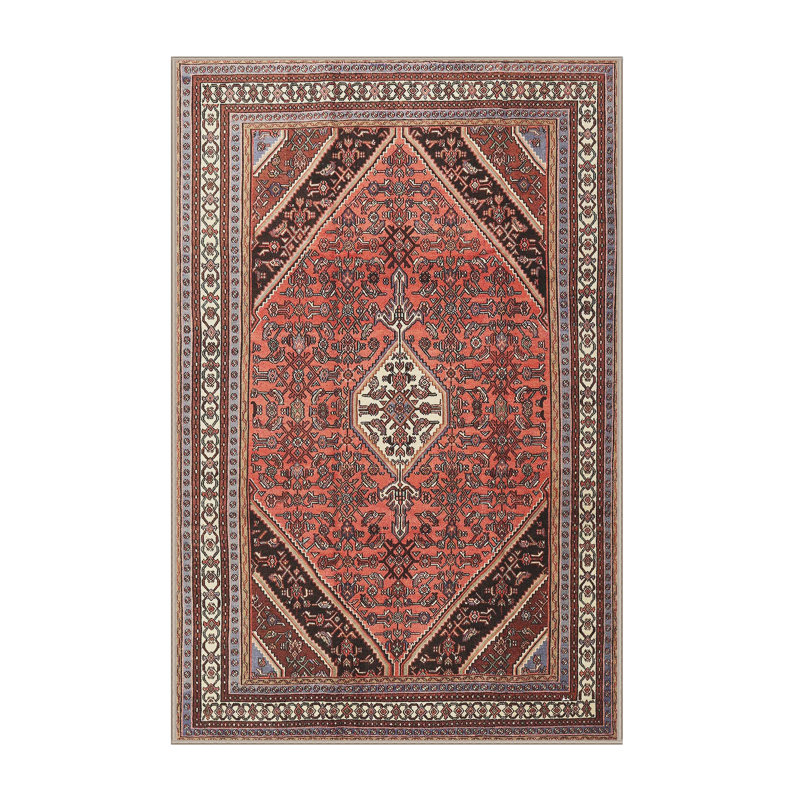 Tapis traditionnel rouge / noir, Rectangle 5 pi x 7 pi