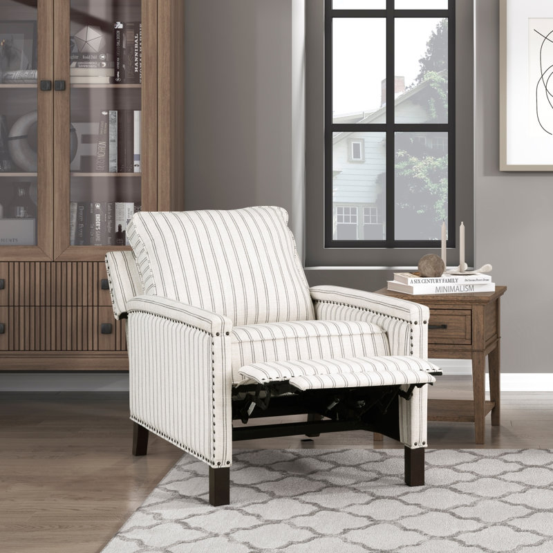 Traditional Living Room Furniture Push Back Reclining Chair 1Pc Textured Fabric Upholstery Nailhead Trim Solid Wood Frame