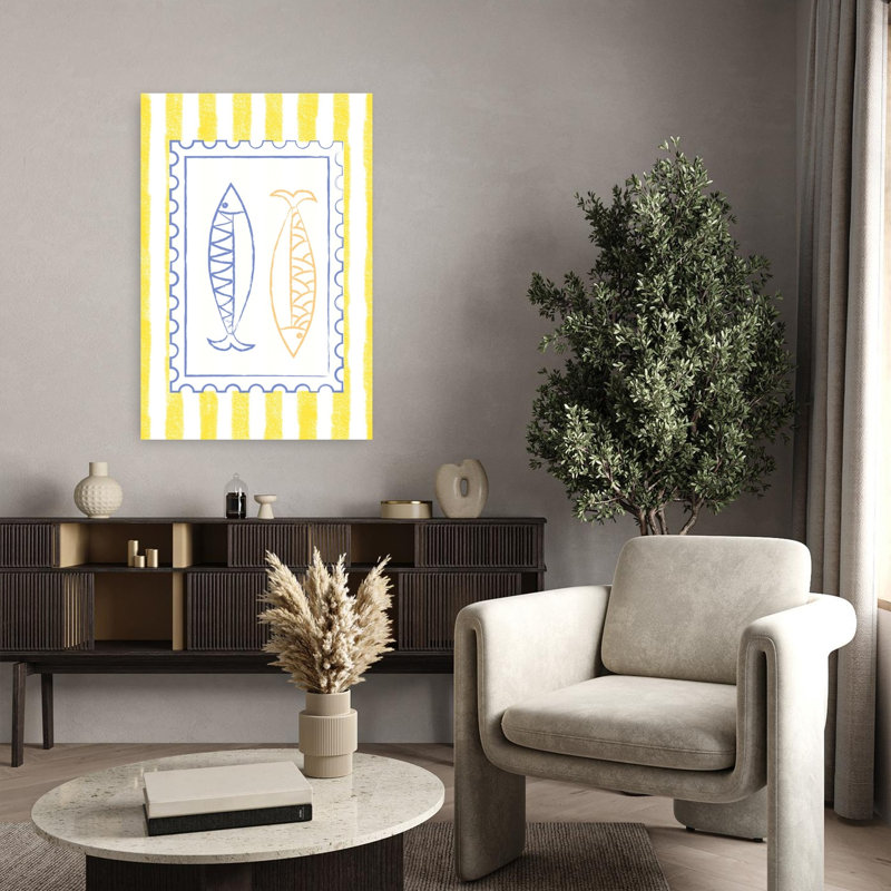 Coastal Fish Stamp Abstract Fish Coastal Wall Art Print 1 Piece Wrapped Canvas Wall Art, 91.44cm H x 60.96cm W