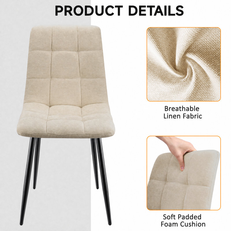 Linen Upholstered Dining Chairs with High Back and Metal Legs, Beige, 6