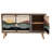 Mango Wood Console with 2 Shelves 3-Panel Sunset Scene Woven Rope Doors and Tassels