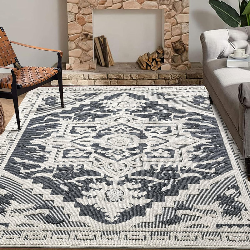 Washable Vintage Hallway Runner, Non-Slip Rubber Backing, Floral Medallion Design for Kitchen, Entryway, Laundry (Grey)