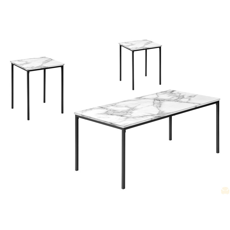Table Set, 3Pcs Set, Coffee, End, Black Metal