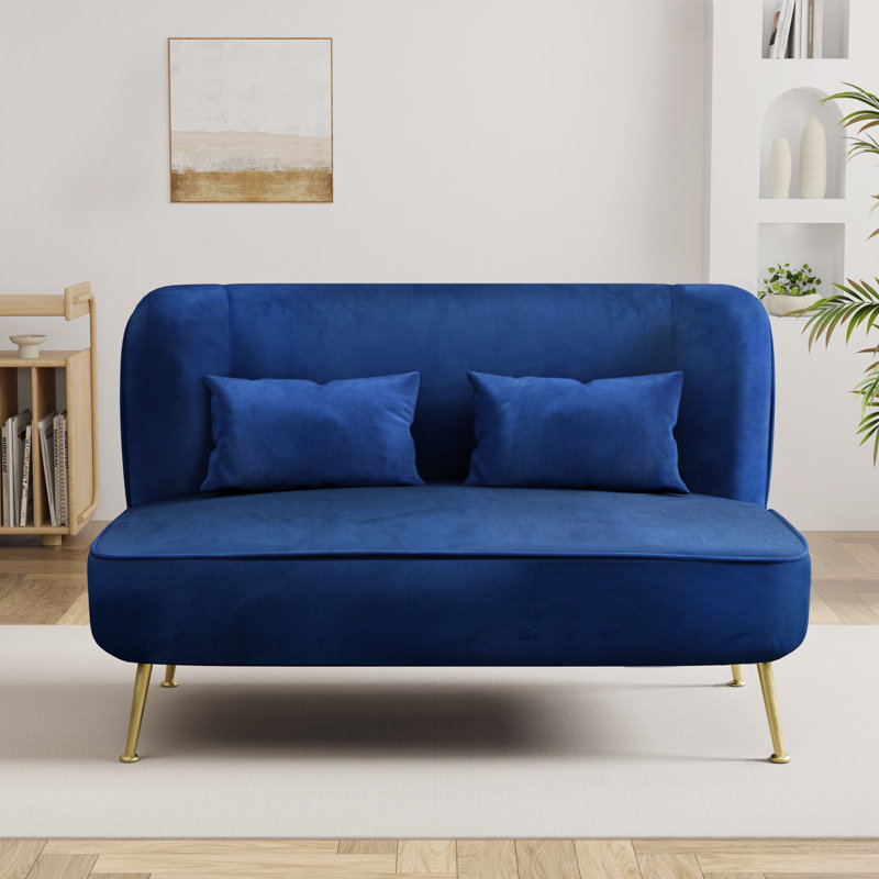 Canapé moderne en tissu d'ameublement en velours 45 po avec 2 coussins Modern, Marine