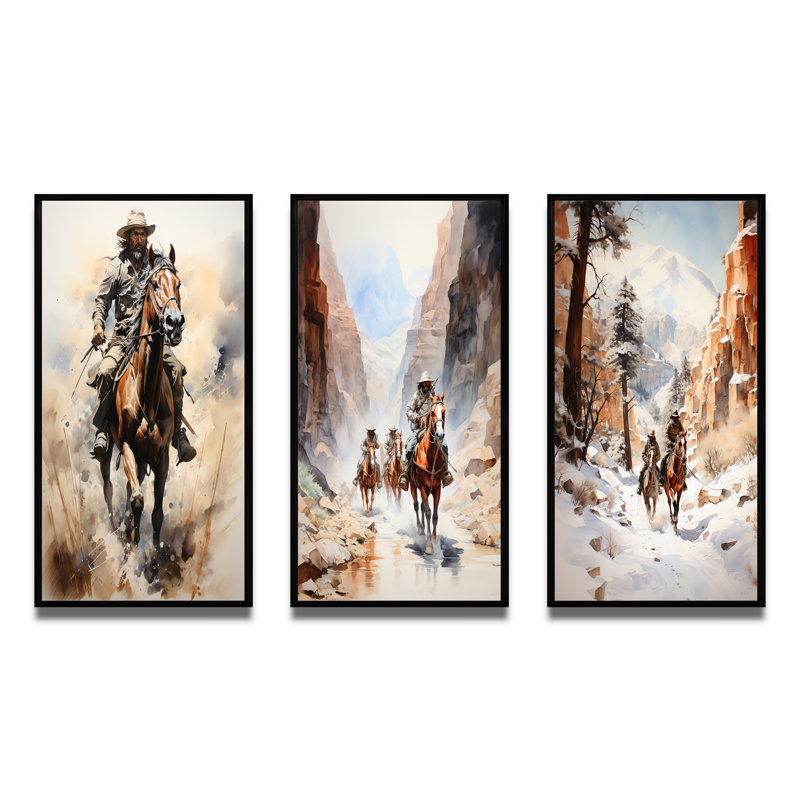 «Cowboy Prairie Wind», 3 pièces, Cadre noir, H 40 po x l 60 po