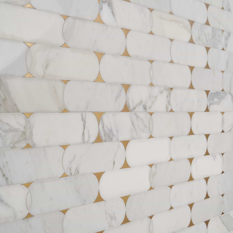 Norway Thassos 2X6 Polished Marble And Pearl Mosaic Tile, Calacatta White