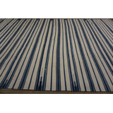 Blue and White Antique Allover Geometric Stripes Cotton Flat Weave Indian Dhurrie Rug