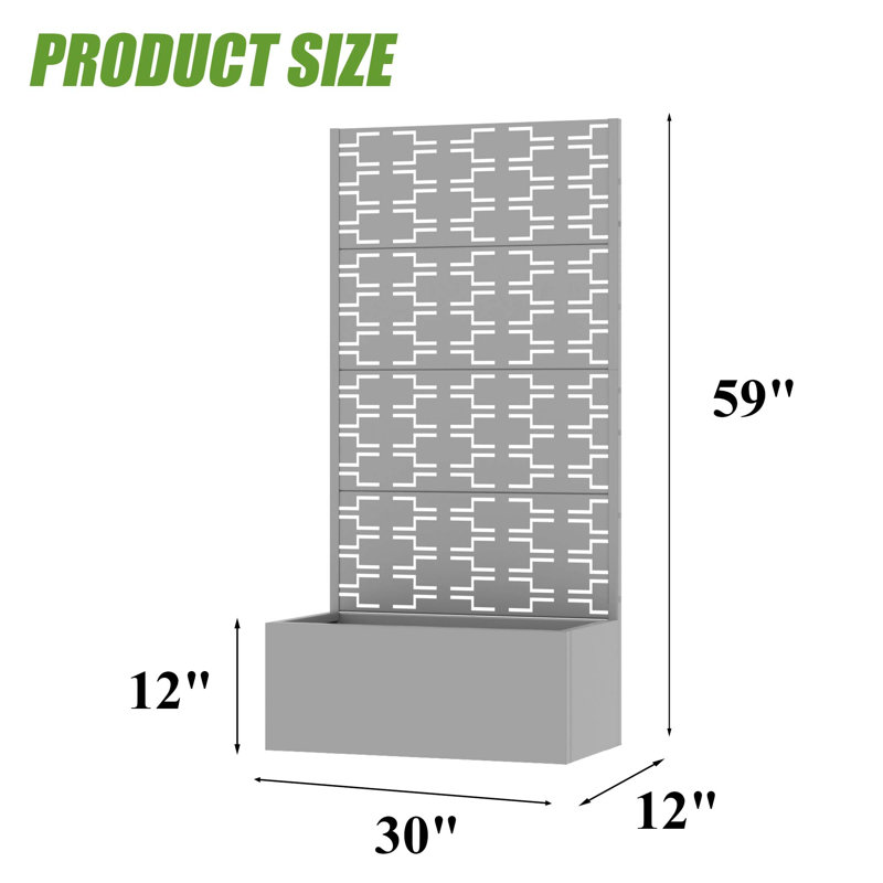 Outdoor Metal Planter Box with Trellis Decor Raised Garden Bed with Lattice Panel for Patio, Gray
