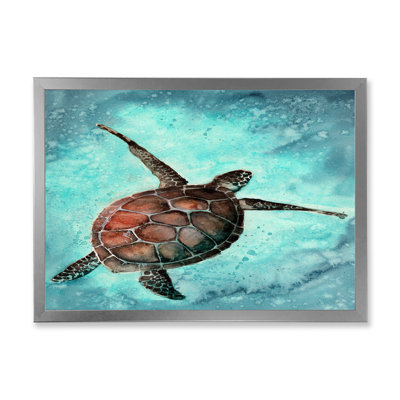" Colorful Sea Turtle Swimming In The Ocean " Painting Print