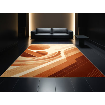Tapis brun moelleux doux et moelleux à motif abstrait Rubio Martian