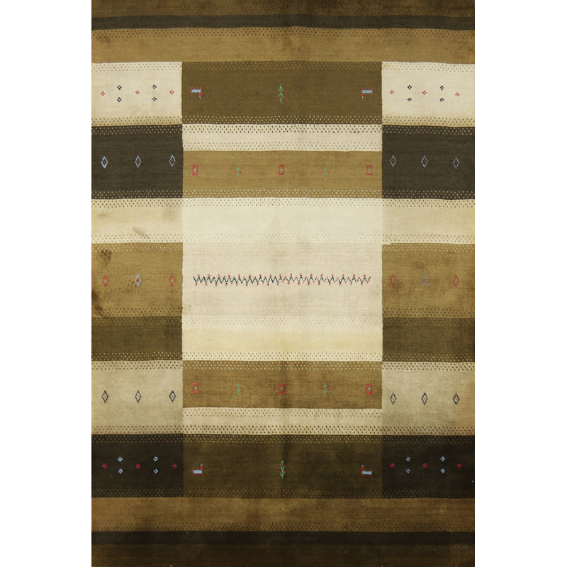 Tapis vert en laine de style Gabbeh vert 5 x 8