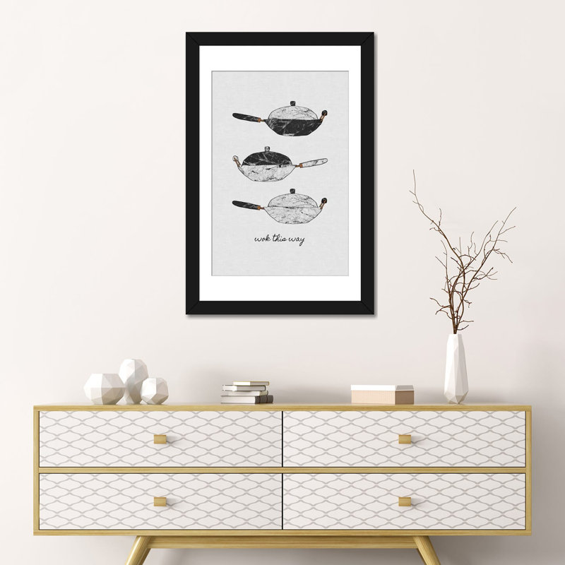 « wok this way », impression sur toile, H 32 po x l 24 po x P 1 po, Papier d'art encadré noir, Blanc