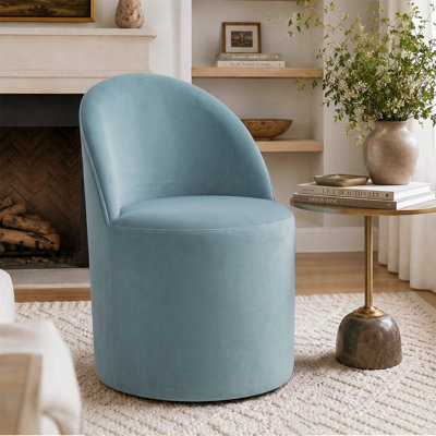 Rolling Small Upholstered Velvet Barrel Swivel Accet Chair With Hidden Casters