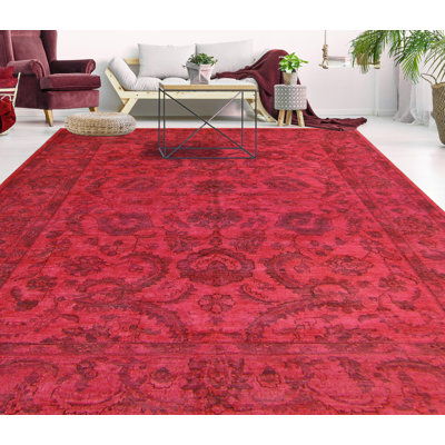 Tapis unique rose / noir noué à la main des années 2010 de 8 pi 3 po x 9 pi 10 po Retaj