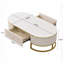 Table basse moderne ovale avec tiroirs, conception à profil courbé, décor en métal doré, table centrale