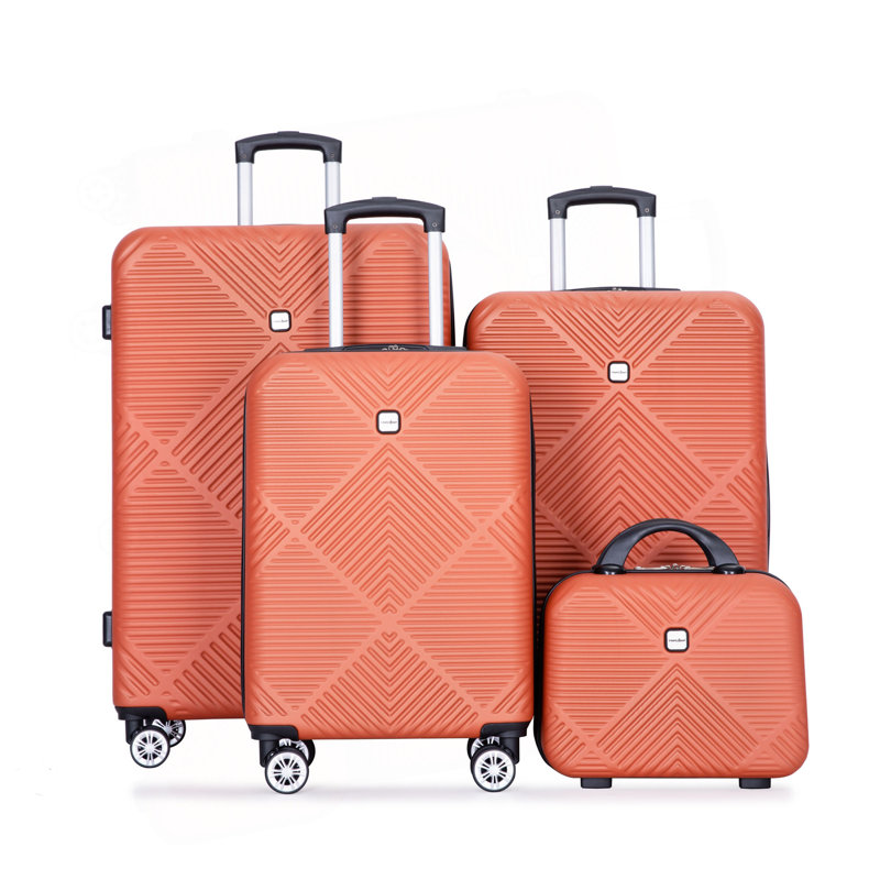Valise légère 4 pièces en ABS, boîte de maquillage de 14 pouces, roues d'avions (14/20/24/28), Dark Orange