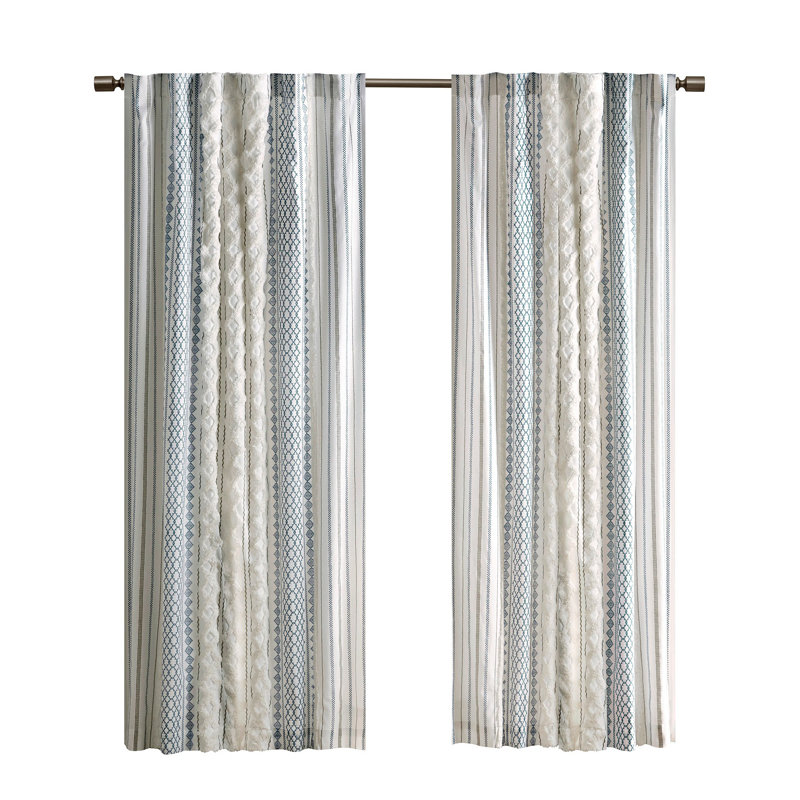 Cotton Printed Curtain Panel with Chenille Stripe and Lining 50x108"
