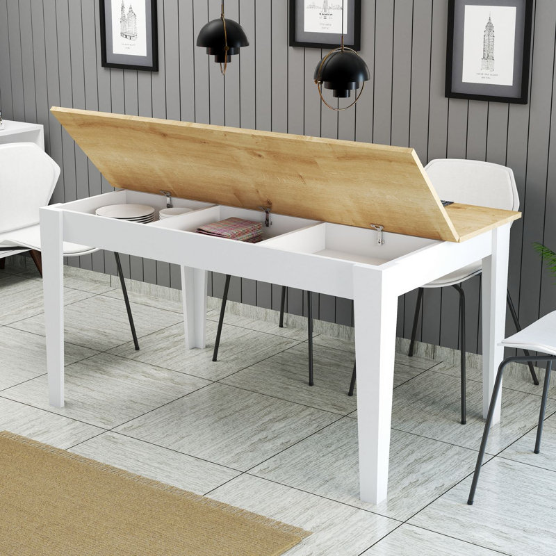 Table de salle à manger, Blanc / Chêne