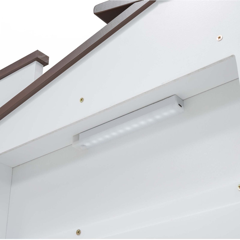 Lit plateforme en bois avec rangement à DEL et rangement intégré, Simple, Blanc