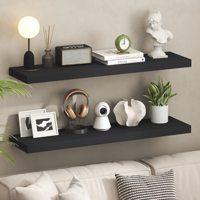 Floating Shelves for Wall Set of 2, 12 x 47 Wall Shelf, Wall Mounted Floating Shelf with Invisible Bracket, 2-in Thick Shelf, for Bathroom, Living Room, Bedroom, Home Office, Americano