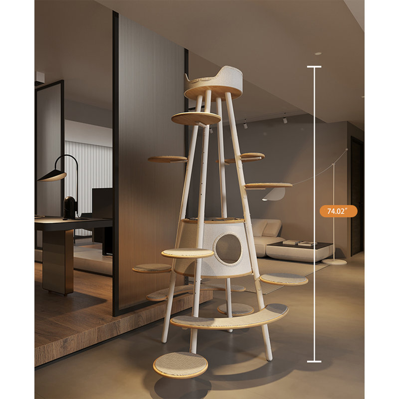 74.02" White Standard Solid Wood Cat Tree