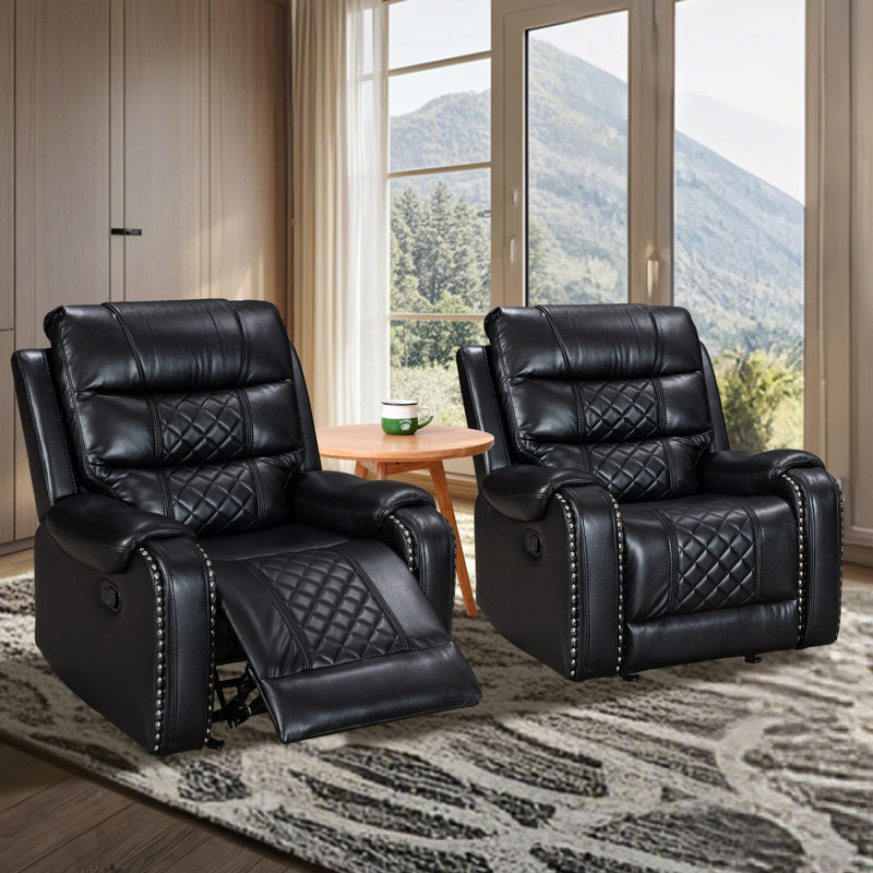 Abba 3-person Recliner Sofa With Padded Arms, Black