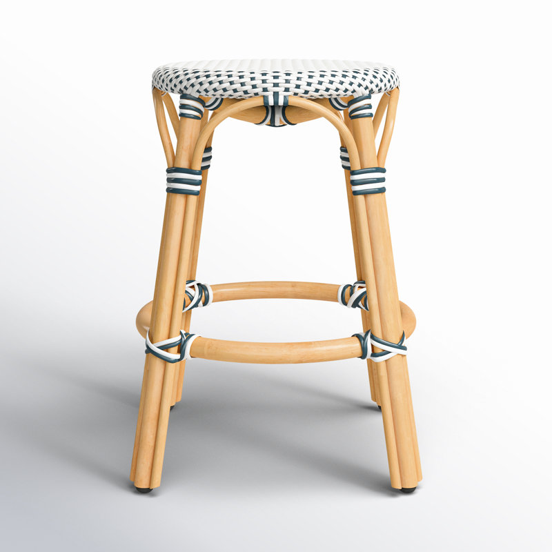 Tobias Rattan Bar Stool & Counter Stool, Counter Stool (24" Seat Height), White/Navy Dot/Natural Rattan Frame