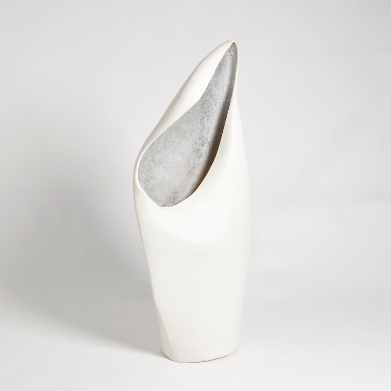 ~Cowl Lamp-White W/Gold Leaf-Lg, Silver