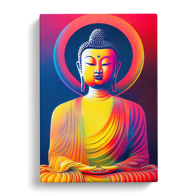 Colourful Buddha No.1 - Print, Wrapped Canvas, 50cm H x 35cm W x 3cm D, No Matte