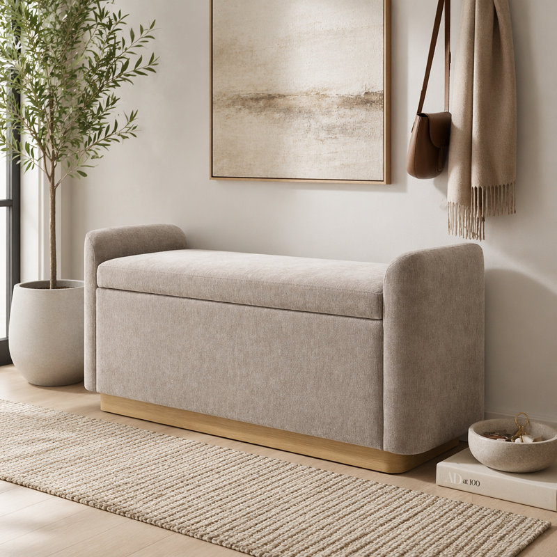 Banc 49 po avec rangement, repose-pieds avec charnière de sécurité, Brun