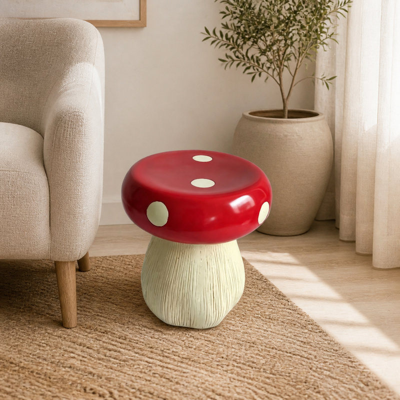 Orange Mushroom Resin Accent Stool, 13 x 13.4 Inches, Orange, Rouge