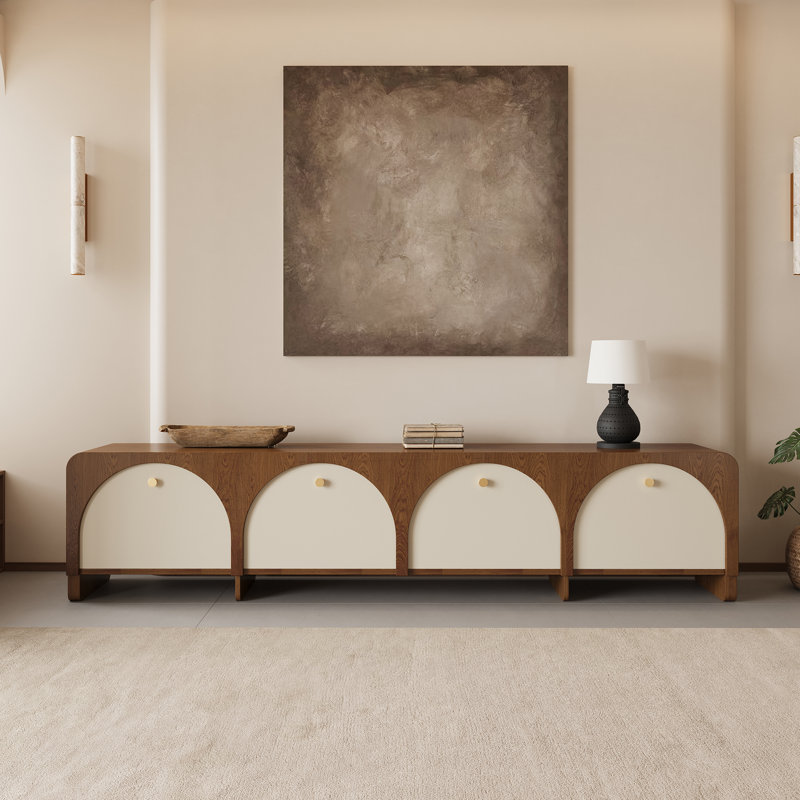 Modern Arched TV Stand With Contrast Finishes – 4-Door Storage Console For Living Room