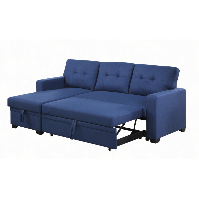 Convertible Upholstered Sectional Sofa With Pull-Out Chaise, Blue
