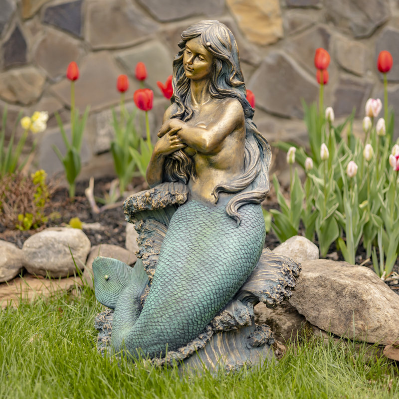 Statue de jardin sirène assise en magnésium