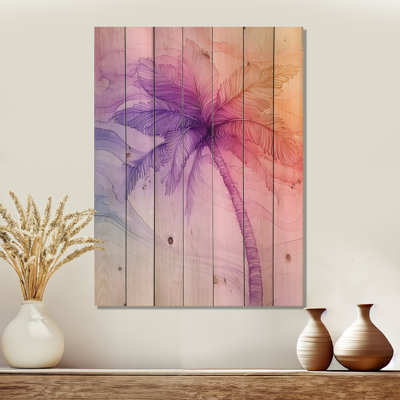Glow Of Palm Trees In Hawaii II - Traditional Wood Wall Decor On Natural Pine Wood