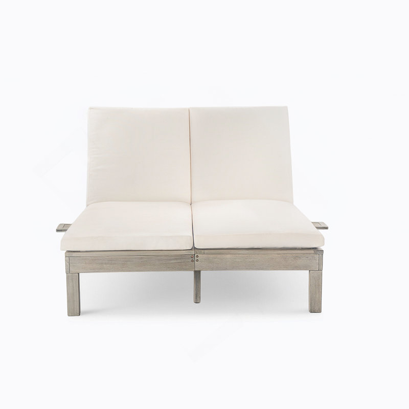 Chaise longue double à 5 positions à dossier réglable avec coussins et plateaux latéraux rabattables pour la piscine et le jardin, gris