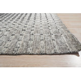 Gray Hand-Knotted Wool Fading Gridwork Geometric Modern Contemporary Carpet Rug