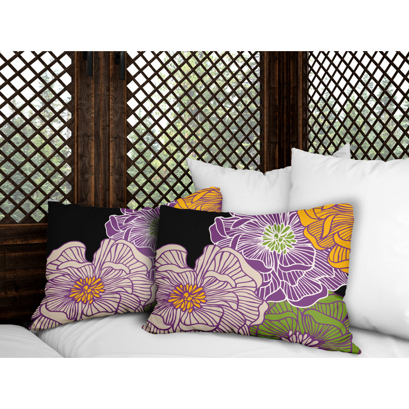 Floral Outdoor Reversible Throw Pillow, Purple