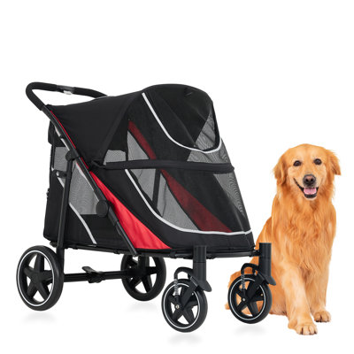 Pet Stroller for Medium & Large Dogs – Easy One-Hand Fold Dog Stroller with Removable Washable Mat, Dual Entry All Terrain Wagon Cart, Designed for Senior Pets Up to 130 Lbs
