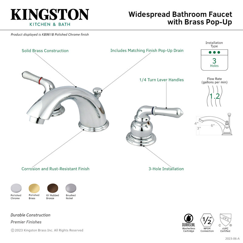 Robinet de salle de bain espacé Kingston, Chrome poli
