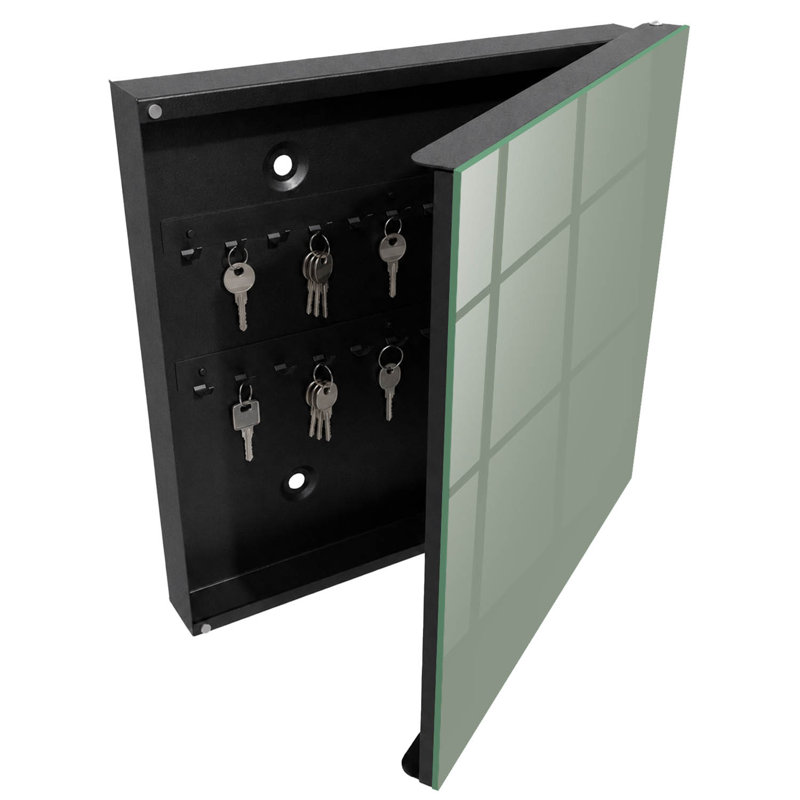 Wall mounted key box, Opens to the right, 30x30x5, White, Pastel green subtlety elegance harmony, 