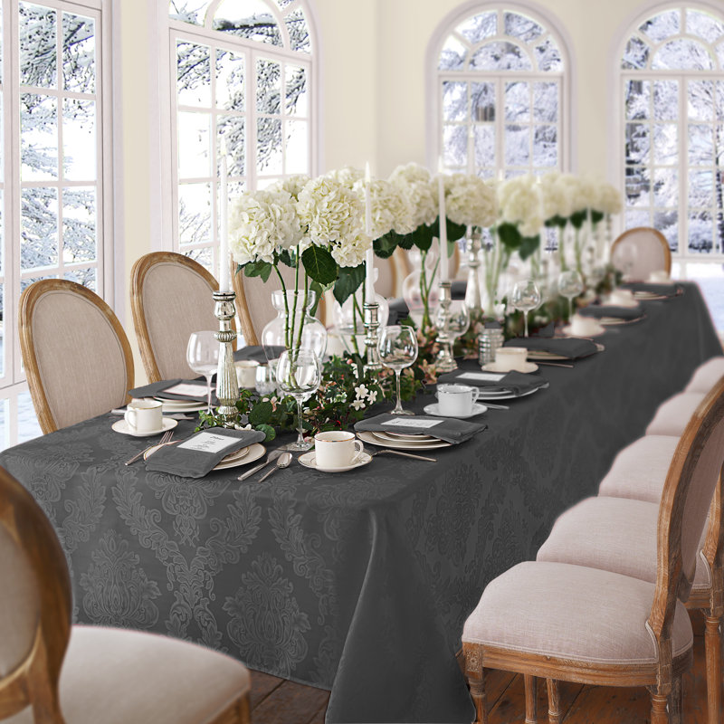 Gray 60" x 144" Polyester Damask Rectangle Tablecloth