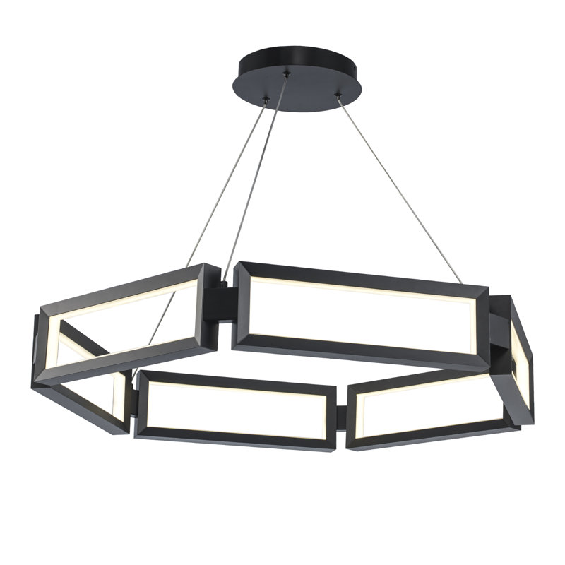Endijs 6 - Light Dimmable LED Wagon Wheel Chandelier, Black, 1.6" H x 9.5" W x 9.5" D