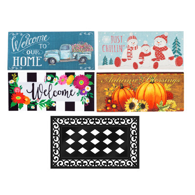 Cadmoin Sassafras Welcome Mat and Frame Set of 5 with All Season Inserts and 1 Rubber Frame