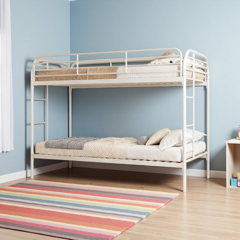 Metal Bunk Bed Twin Over Twin, Heavy Duty Bunk Beds With 2 Ladders And Full-Length Guardrai, White