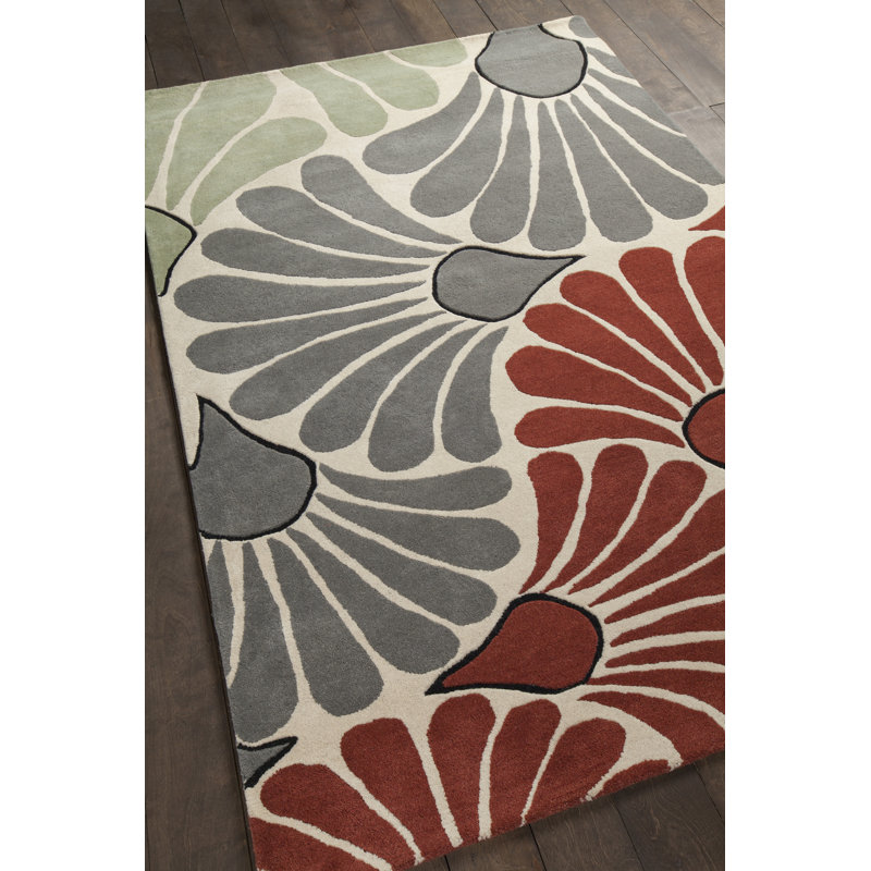 Tapis en laine à motif de pétales abstraits et modernes Landau, Rectangulaire 7 pi x 10 pi