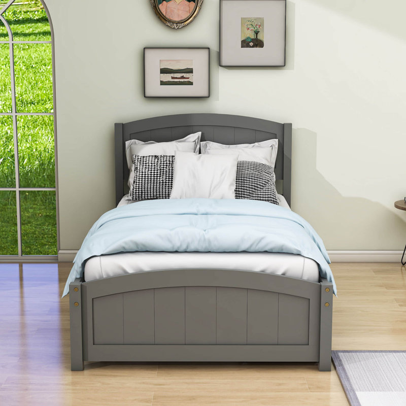 Doray Twin Platform Bed with Two Drawers and Headboard, Gray